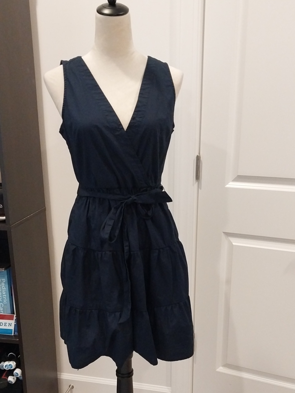 J. Crew Navy Sleeveless Wrap-Tie Tiered Midi Dress